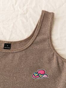 INAWLY Women's Embroidered Pattern Cropped Casual Versatile Everyday Wear Top - Khaki - View 3