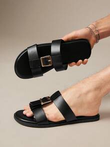 SHUZIA Men's Matte Faux Leather Black Closed-Toe Fisherman Sandals – Sculpted Weave Straps & Cushioned All-Day Comfort - Black - View 2