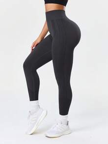 Seamluxe SHEIN Sport Hochbund einfarbige enge Yoga Leggings - Dunkelgrau - Übersicht 5
