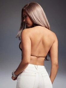 Denimoi Polkadot Chiffon High Neck Backless Halter Top Sexy Tops Tops Europeon Summer Euro Vacation - Brown - View 6