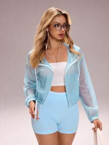 Medorelle Women's Casual Pocket Sun Protection Jacket - Baby Blue - View 5