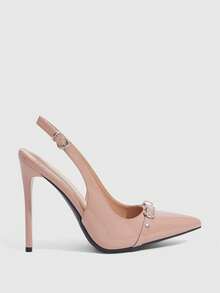 CUCCOO SZL 女士酒红色时尚高跟鞋，勃艮第红细跟带扣装饰 - 杏色 - 查看 3