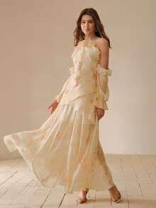 MOTF PREMIUM 优雅荷叶边立体花卉连衣裙 - 黃色 - 查看 4