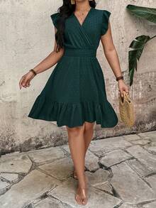 EMERY ROSE Plus Size Women's Cutout Floral Cake Mulberry Pleat Summer Dress - Green - View 4