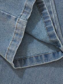 Sparklyn 2pcs/Set Big Girls' Spring/Autumn Striped Long Sleeve Shirt & Loose Light Blue Denim Jeans, Sweet Casual Outfit For Daily Wear - Blue - View 4