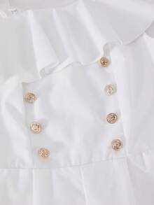 SHEIN Sparklyn Elegant Asymmetric Ruffle Design Metal Button Jumpsuit, Suitable For Teen Girls, Spring/Summer, Commuting - White - View 6