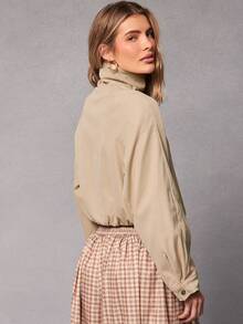 Hauture Women's Cropped Casual Twill Trucker Jacker - Khaki - View 3