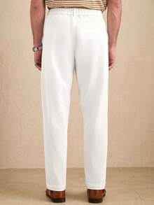 Core Aspect Pantaloni casual albi texturați, cu pliuri duble, pentru bărbați - Material premium Seersucker, stil Old Money, pentru brunch și vacanță/Pantaloni albi texturați, cu pliuri duble pentru bărbați/Pantaloni albi texturați, cu pliuri duble pentru bărbați/Pantaloni albi de in/Pantaloni albi/Pantaloni albi, aspect Seersucker, pentru bărbați, stil clasic, confortabili pentru ținute pe vreme caldă - alb - Vizualizare 2