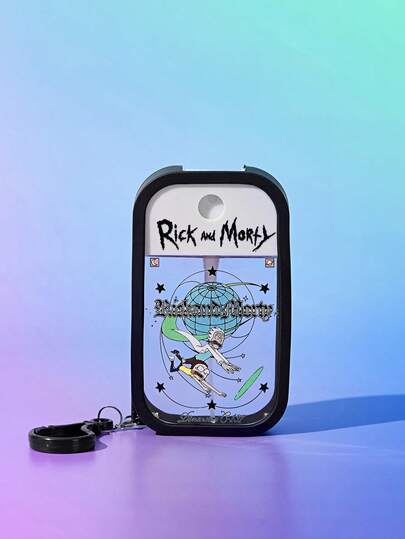 FanGlow Rick and Morty X SHEIN 1 pezzo Flacone spray trasparente in PP da 50 ml con grafica a tema Terra e figura cartoni animati di Rick e Modi, custodia protettiva in silicone con gancio nero, adatto per i viaggi e facile da trasportare