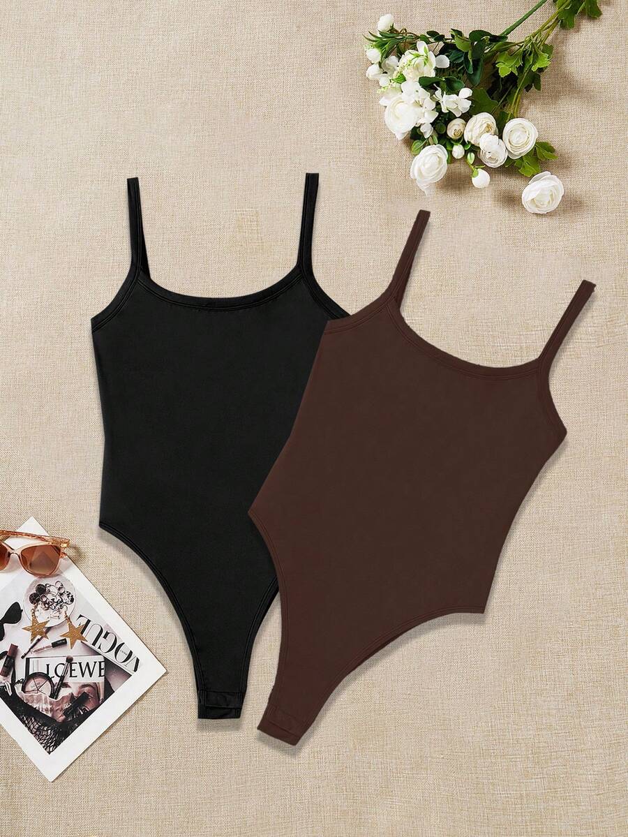 SHEIN EZwear 女士休闲吊带连体裤两件套，适合夏季穿着 - 彩色 - 查看 1