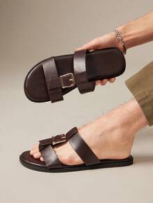 SHUZIA 男士哑光仿皮咖啡色闭趾渔夫凉鞋 – 雕花编织鞋带，全天候舒适缓震 - 咖啡棕 - 查看 3