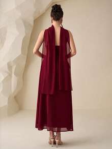 Modelyn Women's Elegant Strapless Ruffle Trim Slim Fit Dress - Burgundy - View 2