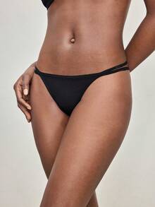 Ocili 100%纯棉，舒适简约，金属扣双侧绑带，适合搭配女士丁字裤 - 黑色 - 查看 3