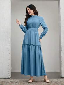 Graceveil Women's Contrast Lace Ruffle Hem Maxi Elegant Dress Classy Dresses For Woman - Blue - View 3