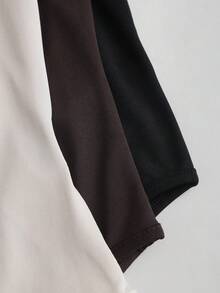 Sweetra 3pcs/Set Bodysuit Wanita Musim Panas Basic Sehari-hari Slim Fit Leher Persegi Lengan Pendek, Aprikot, Cokelat Kopi dan Hitam, Minimalis Serbaguna untuk Perjalanan Sehari-hari - MultiWarna - View 6