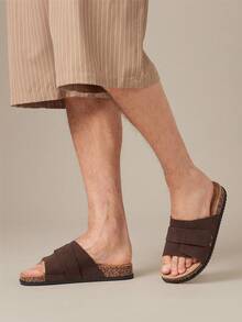 SHUZIA #QuietLuxury Men's  One-Band Adjustable Suede Brown Footbed Slide Sandals – Minimalist, Versatile & Comfortable - Chocolate Brown - View 4