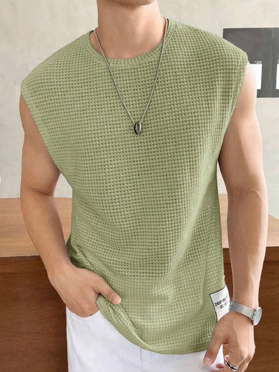 SWAVVY Women's Casual Crew Neck Pullover Blouse, Versatile For Daily Wear Men's Casual Tops Men Tops Sleeveless Mesh Men Top Men's Sleeve Less T Shirts Men Summer Top - Green - View 1