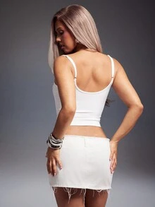 Denimoi High Stretch Form Fitting Cami Tank Top Everyday Wear Essential Fashion Top - White - View 2