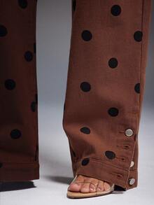 Denimoi Straight Let Button Detail Polka Dot Print Denim Jeans Fashionable Denim Brunch Outfits GNO - Brown - View 2
