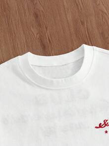 SWAVVY 男士白色常规版型纯棉T恤，半袖圆领，字母印花，街头时尚男士T恤，白色底红色图案，男士俱乐部街头服饰T恤，专业俱乐部衬衫，男士标语图案落肩T恤 - 白色 - 查看 8