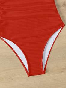 Swim Vcay Women's Summer Vacation Beach Ruched Neck Sexy One-Piece Swimsuit - Red - View 3