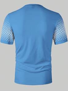 Manfinity Homme 男士印花圆领休闲百搭短袖T恤 - 藍色 - 查看 2