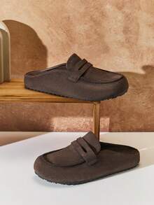 SHUZIA #QuietLuxury Men's Fabric Suede Coffee Slip-On Loafer Clogs – Soft Footbed, Minimalist Penny Strap & Effortless Everyday Style - Coffee Brown - View 6