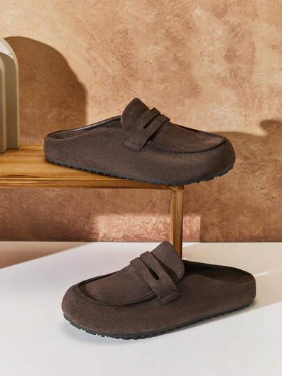 SHUZIA #QuietLuxury 男士绒面革咖啡色套脚乐福鞋 – 柔软鞋垫，简约便士带，轻松打造日常风格