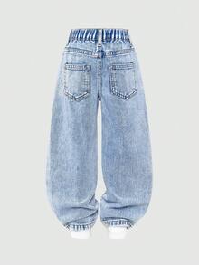 Young Girls' Cute Cartoon Animal Print Denim Jeans, Casual & Fashionable, Versatile For Various Occasions Like Vacation, Outing, Party, School, Straight Leg Jeans, Spring/Summer - Light Wash - View 2