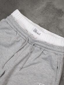 PAVTROS Quần nỉ nam thể thao dáng rộng, thêu hình ngôi sao, dây rút eo, quần nỉ nam ống rộng màu xám, quần nỉ rộng màu xám cho nam tập gym, quần thể thao nam. - Xám - Xem 3