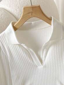 Resyla 女士长袖T恤，光滑罗纹面料 - 白色 - 查看 3