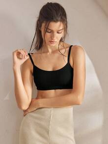 Ocili Women's Comfortable Cotton Rib Knit Bra - Black - View 2