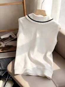 GlowEve Top de punto sin mangas con lazo en azul marino para mujer - Blanco - Ver 2