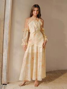 MOTF PREMIUM 优雅荷叶边立体花卉连衣裙 - 黃色 - 查看 6