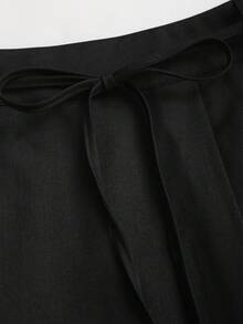 Sweetra 女士百褶裙，腰间系带蝴蝶结，休闲百搭，适合日常、工作、春夏穿着。 - 黑色 - 查看 3