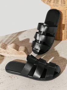 SHUZIA #RelaxStep Men's Closed-Toe Premium Faux Leather Black Fisherman Clog Slides – Easy Everyday Comfort From Yacht To Beach - Black - View 6