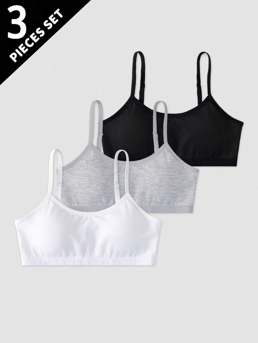 3 Buah Bra Anak Perempuan Lembut & Nyaman Warna Polos, Cocok untuk Semua Musim, Usia 8-12 Tahun - MultiWarna - View 1