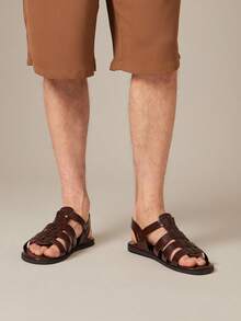 SHUZIA Men's Premium Oiled Faux Leather Coffee Back-Strap Fisherman Sandals – Weave, Secure Fit & Everyday Comfort - Coffee Brown - View 2