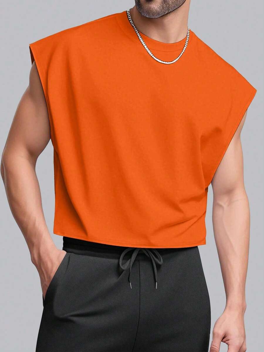 Manfinity Dauomo 加大码男士户外休闲无袖背心，橙色，夏季新款，运动服，骑行服，加大码男士背心 - 彩色 - 查看 1