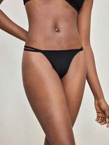 Ocili 100%纯棉，舒适简约，金属扣双侧绑带，适合搭配女士丁字裤 - 黑色 - 查看 4