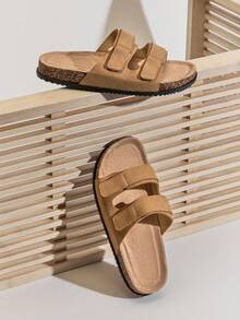 SHUZIA #QuietLuxury 男士双带可调节麂皮驼色鞋垫拖鞋 – 简约、百搭、舒适 - 駝色 - 查看 4