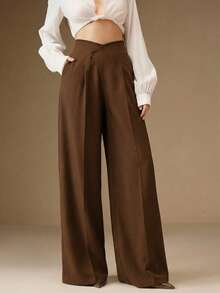 Anewsta High Waist Flared Leg Casual & Work Pants - Brown - View 7
