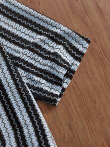 SWAVVY Men's Textured Striped Short Sleeve Shirt, Spring/Summer - Blue - View 7