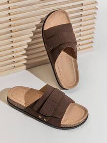 SHUZIA #QuietLuxury Men's  One-Band Adjustable Suede Brown Footbed Slide Sandals – Minimalist, Versatile & Comfortable - Chocolate Brown - View 2