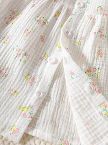 SHEIN 1pc Infant Summer Clothes, Ditsy Floral Cap Sleeve + Bow Headband, Sweet Princess Style Open Front Dress - White - View 7