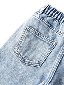 Young Girls' Cute Cartoon Animal Print Denim Jeans, Casual & Fashionable, Versatile For Various Occasions Like Vacation, Outing, Party, School, Straight Leg Jeans, Spring/Summer - Light Wash - View 7