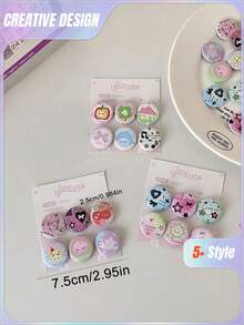 6件套设计，卡通可爱，高性价比韩版包包，服装装饰，胸针，徽章，DIY，可爱花朵，学生证，包包，珠宝，吊坠，酒吧 - 彩色 - 查看 2