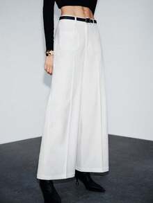 Lumivelle Women's White Casual Loose Straight Leg Pants With Self-Tie Belt, Spring/Summer Pants With Pockets White Pants For Women - White - View 4