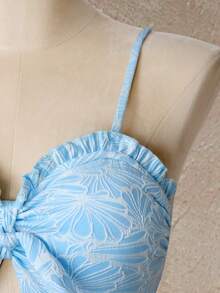 Swim Mod Women's Floral Print Frill Trim One-Piece Swimsuit, Vacation Style - Blue - View 8