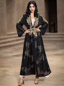 Layrah 一件优雅镂空设计黑色长袖阿巴雅长袍 - 黑色 - 查看 6